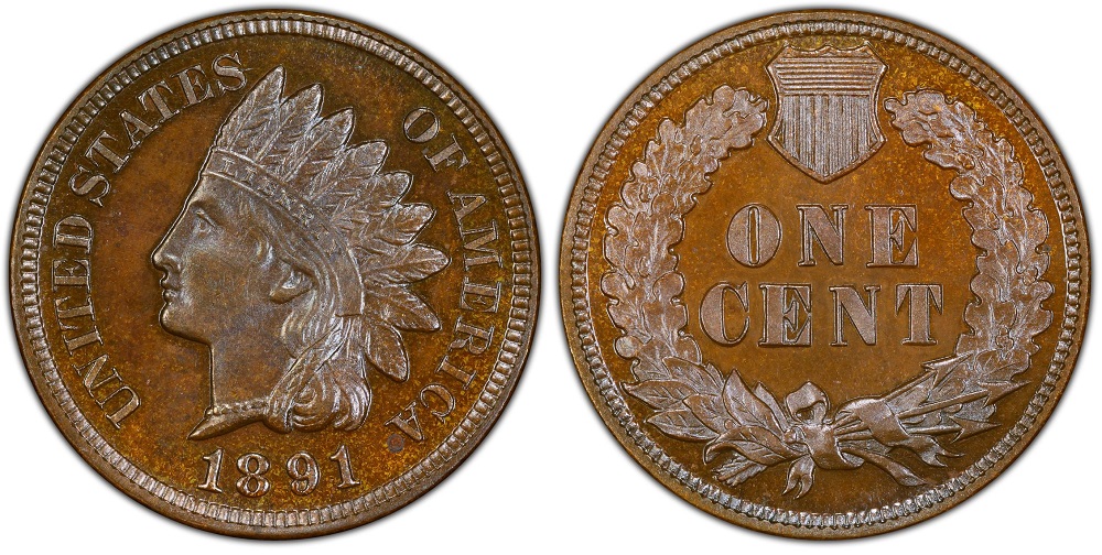 1891 Indian Head Penny proof coin showing mirror-like field and frosted Liberty portrait characteristic of Deep Cameo designation